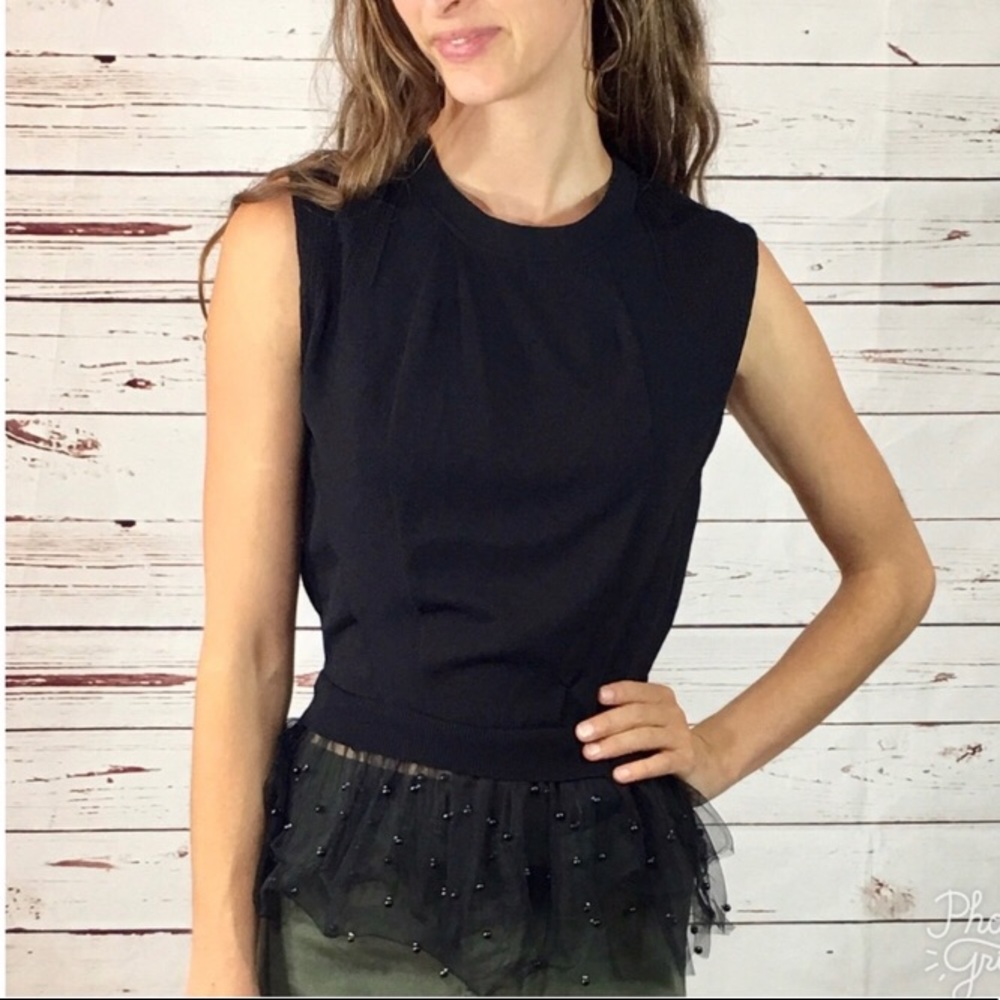 Black Beaded Peplum Top